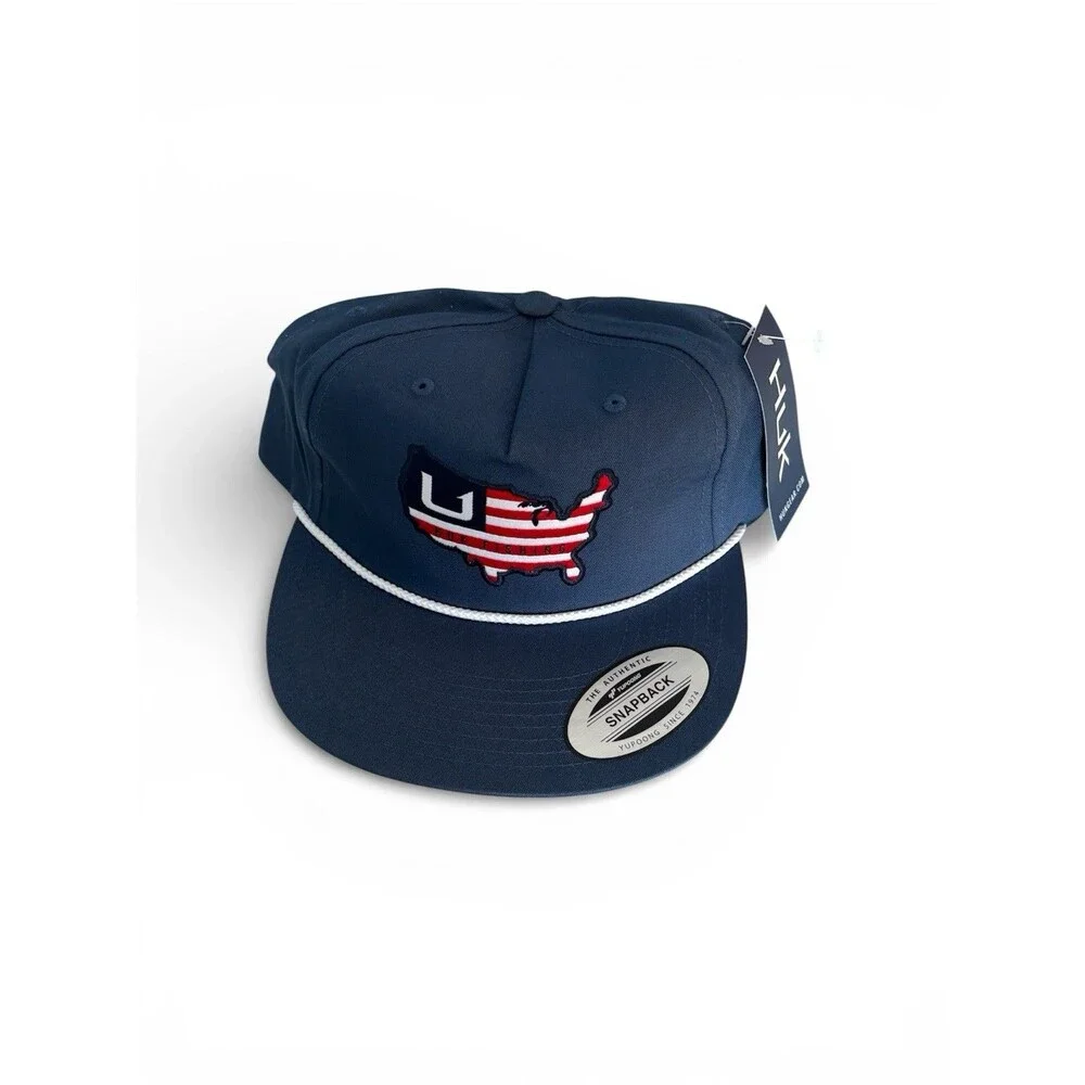 NWT HUK Fishing USA American Rope Hat Cap - Blue SnapBack